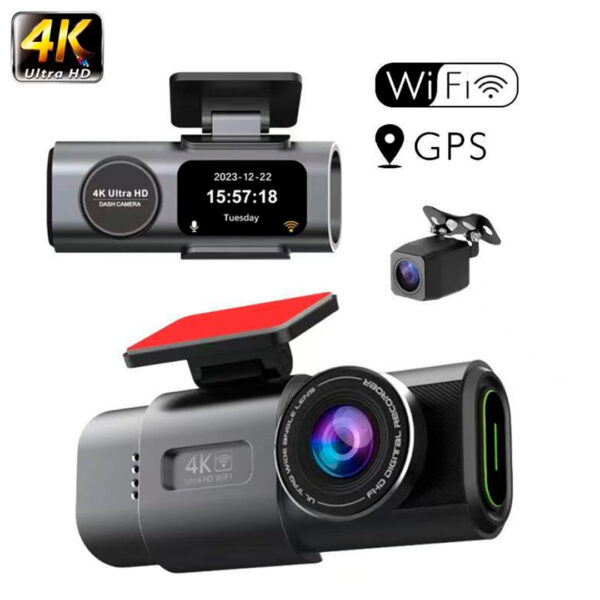 Cámara de Tablero Dual 4K UHD Frontal y 1080P Trasera con WiFi, Control de App Inteligente, Visión Nocturna Súper, Sensor G, Grabación en Bucle