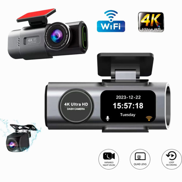 Cámara de Tablero Dual 4K UHD Frontal y 1080P Trasera con WiFi, Control de App Inteligente, Visión Nocturna Súper, Sensor G, Grabación en Bucle - Imagen 5