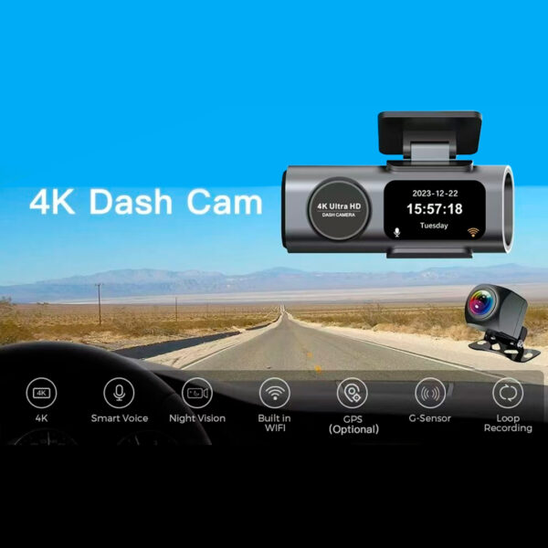 Cámara de Tablero Dual 4K UHD Frontal y 1080P Trasera con WiFi, Control de App Inteligente, Visión Nocturna Súper, Sensor G, Grabación en Bucle - Imagen 11