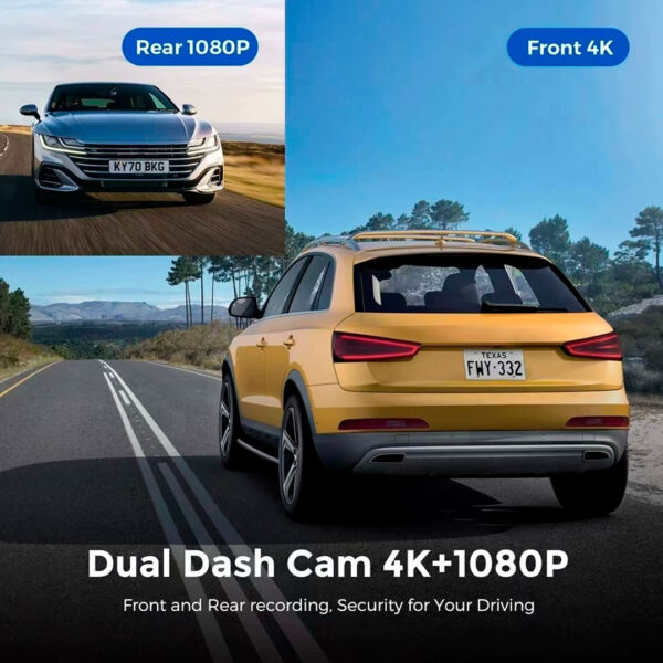 Cámara de Tablero Dual 4K UHD Frontal y 1080P Trasera con WiFi, Control de App Inteligente, Visión Nocturna Súper, Sensor G, Grabación en Bucle - Imagen 7